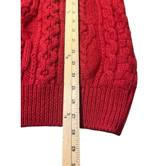 Aran Crafts Vintage Red Fisherman Cable Cardigan Sweater Sz Med Wool Ireland - Picture 5 of 7